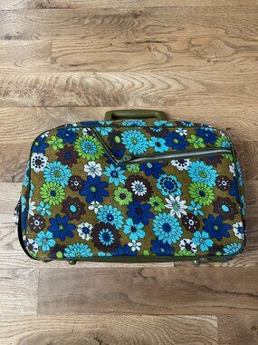 Vintage 70s Floral Patterned Suitcase Made in Japan